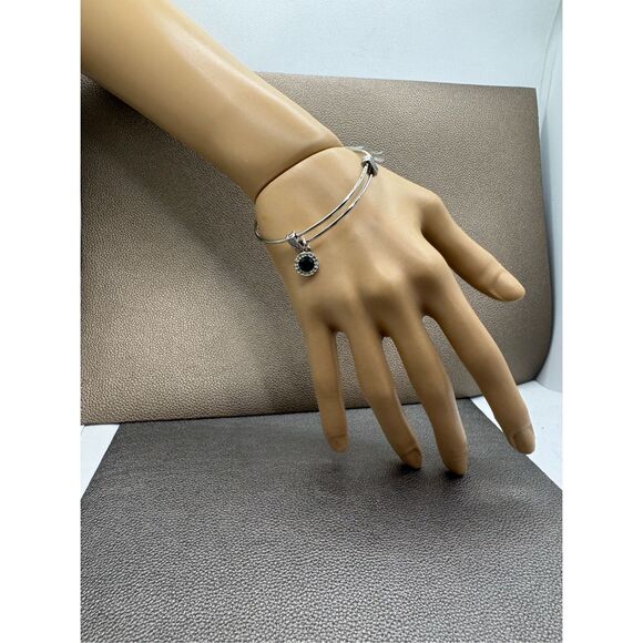 Real Simple Jewelry Simulated Emerald Rhodium Played Silver Bangle - Picture 3 of 4